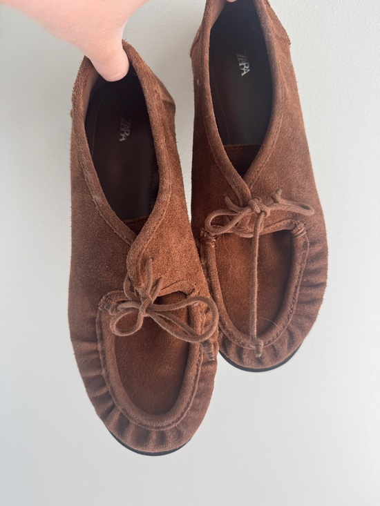Zara Shoes - Zara Brown Suede Bow Moccasin Flats